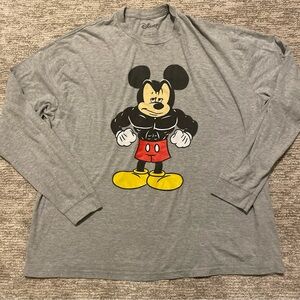 Disney Buff Muscle Mickey Mouse Flex Gray Adult Graphic T-Shirt 2XL Long Sleeve
